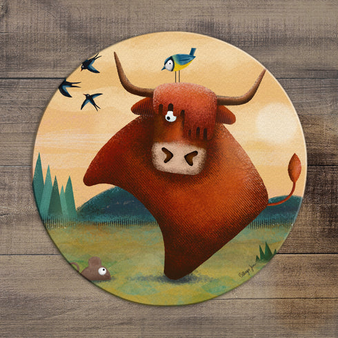 Ellie the Highland and Diedre - Highland Circular Glass Art Worktop Saver